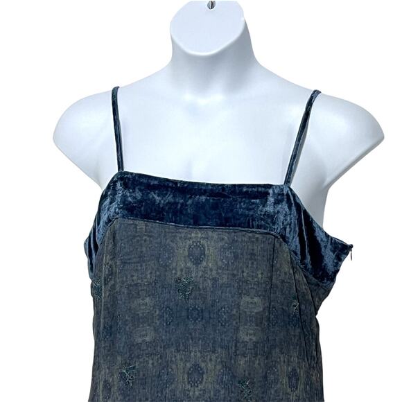 Sundance Womens 16 2-pc Midi Slip Dress Sheer Overlay Embroidered Sequin Blue - Picture 9 of 14